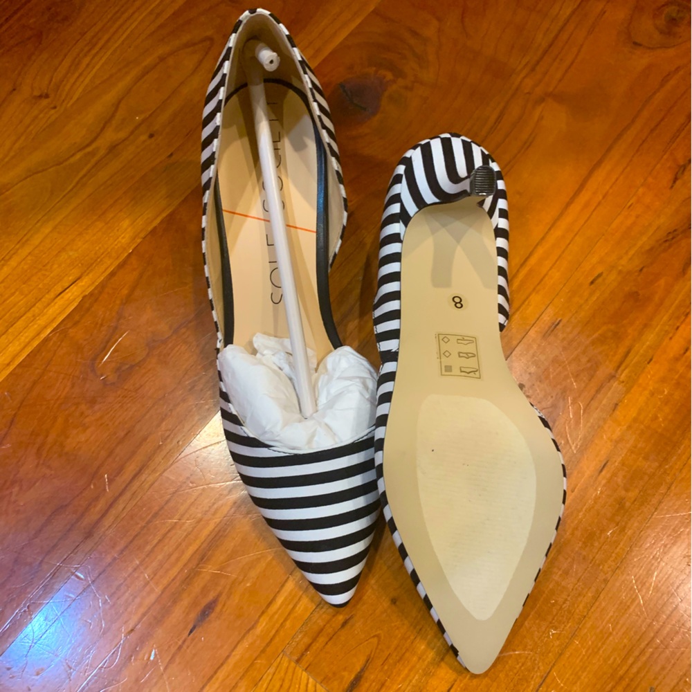 🔥NIB🔥 SOLE SOCIETY Jenn Black/White Stripe D'Orsay Heel / Size 8✨✨✨ - Picture 5 of 13